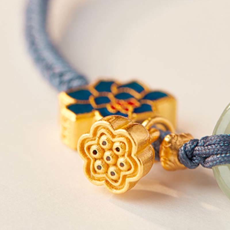 Buddha Stones Hetian Jade Lotus Peace Buckle Braided Rope Fortune Bracelet - image 15