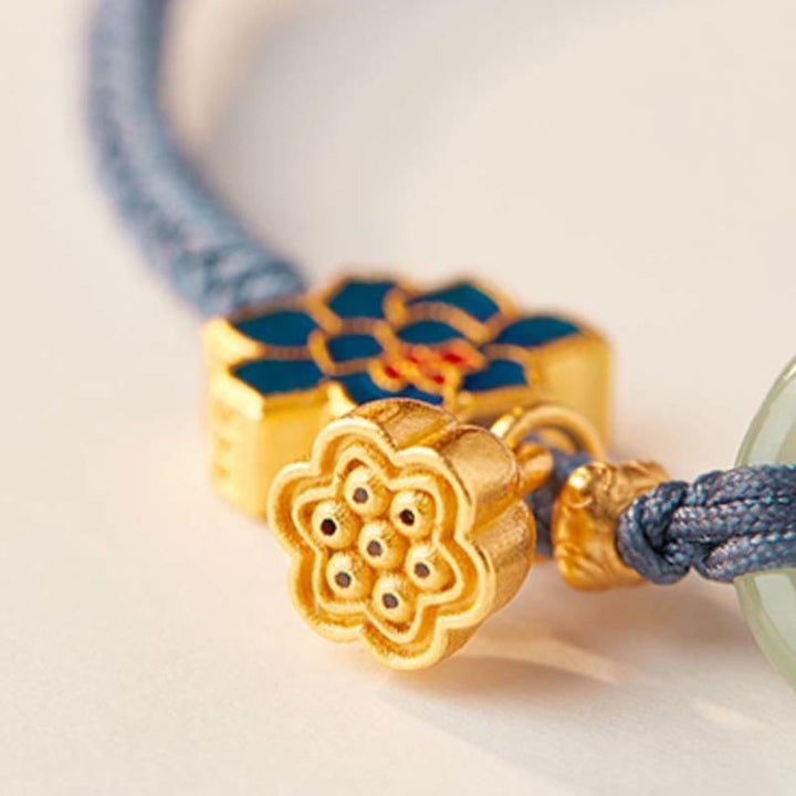 Buddha Stones Hetian Jade Lotus Peace Buckle Braided Rope Fortune Bracelet - image 15