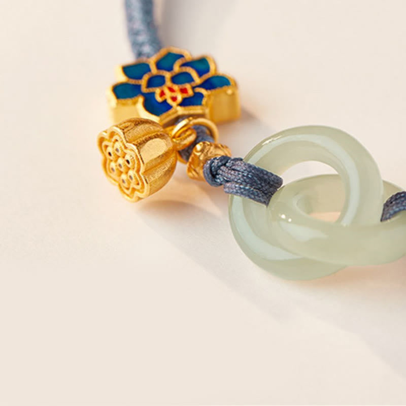 Buddha Stones Hetian Jade Lotus Peace Buckle Braided Rope Fortune Bracelet - image 14