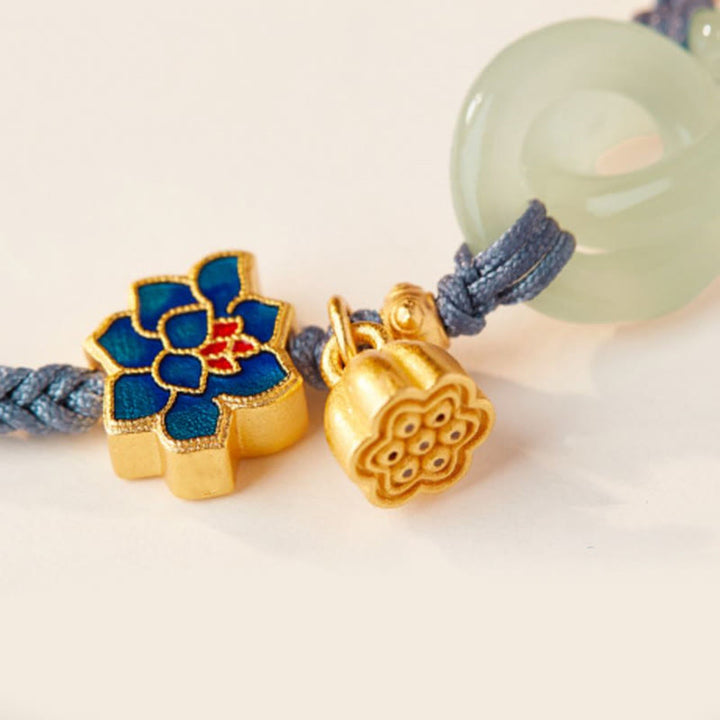Buddha Stones Hetian Jade Lotus Peace Buckle Braided Rope Fortune Bracelet - image 11