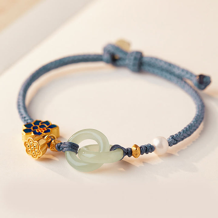 Buddha Stones Hetian Jade Lotus Peace Buckle Braided Rope Fortune Bracelet - Blue(Wrist Circumference: 14-17cm) - image 9
