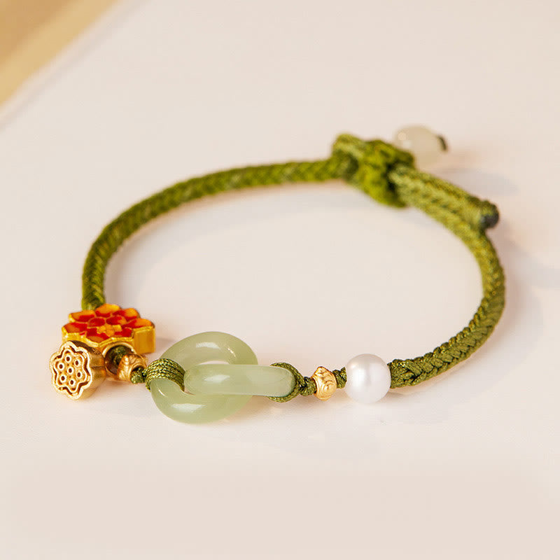 Buddha Stones Hetian Jade Lotus Peace Buckle Braided Rope Fortune Bracelet - Olive Green(Wrist Circumference: 14-17cm) - image 20