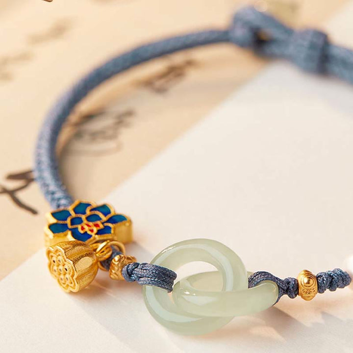 Buddha Stones Hetian Jade Lotus Peace Buckle Braided Rope Fortune Bracelet - image 10