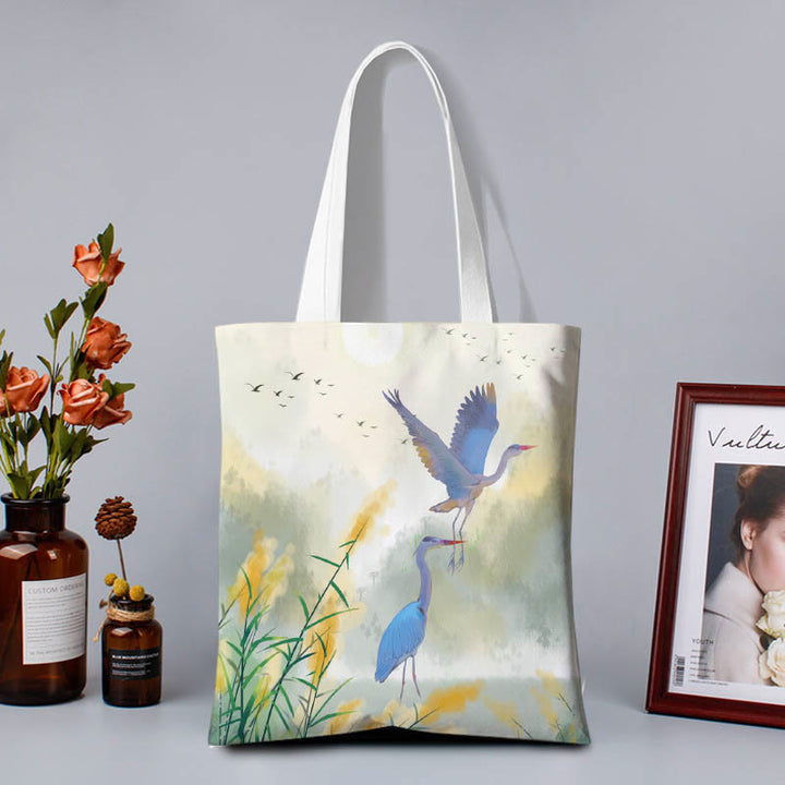 Buddha Stones Canvas Colourful Shoulder Bag - Crane - zipper - image 3