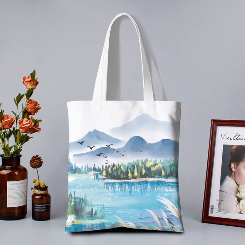 Buddha Stones Canvas Colourful Shoulder Bag - Blue Lake - Zipper - image 4