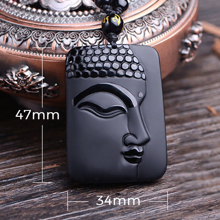 Buddha Stones Natural Black Obsidian Buddha Prayer Purification Luck Pendant Necklace - image 8