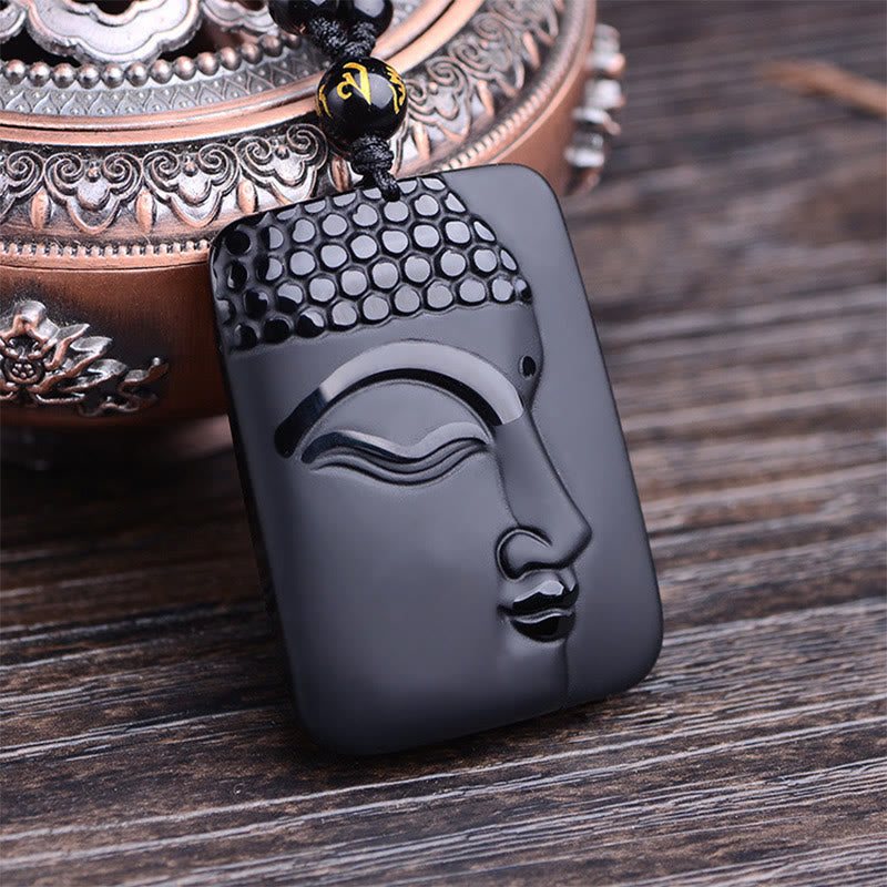 Buddha Stones Natural Black Obsidian Buddha Prayer Purification Luck Pendant Necklace - image 7
