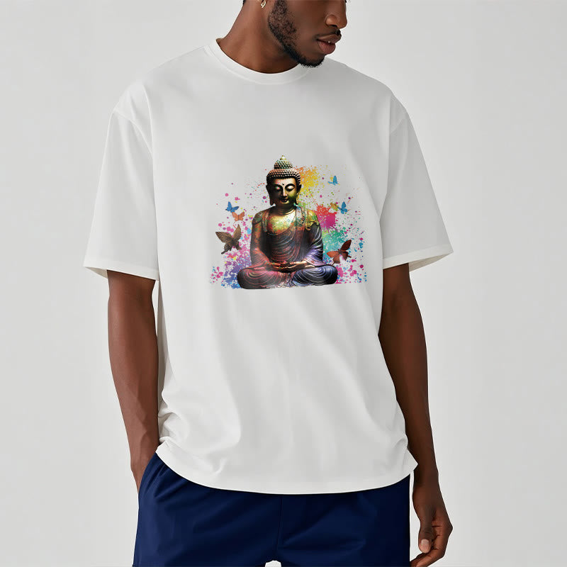 Buddha Stones Colorful Butterfly Flying Meditation Buddha Tee T-shirt - image 5
