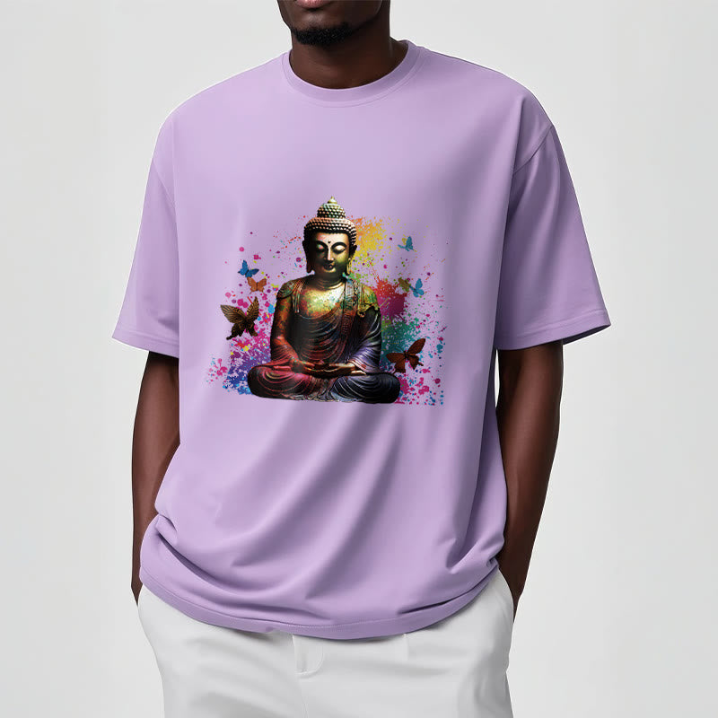 Buddha Stones Colorful Butterfly Flying Meditation Buddha Tee T-shirt - image 16