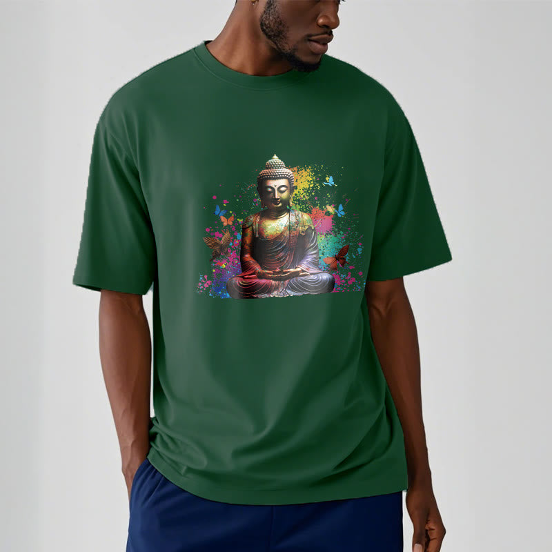 Buddha Stones Colorful Butterfly Flying Meditation Buddha Tee T-shirt - image 10