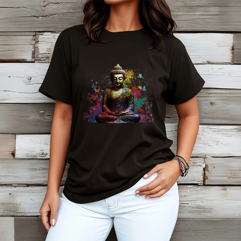 Buddha Stones Colorful Butterfly Flying Meditation Buddha Tee T-shirt - image 3