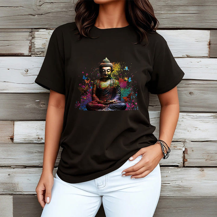 Buddha Stones Colorful Butterfly Flying Meditation Buddha Tee T-shirt - image 3