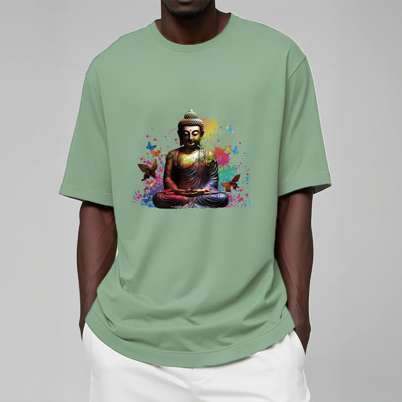 Buddha Stones Colorful Butterfly Flying Meditation Buddha Tee T-shirt - image 14