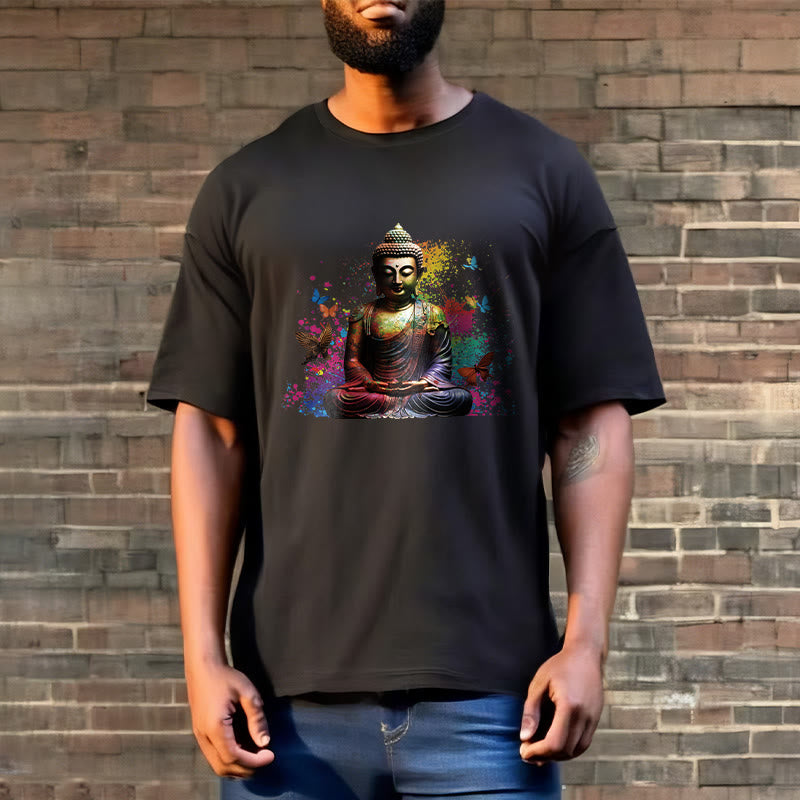 Buddha Stones Colorful Butterfly Flying Meditation Buddha Tee T-shirt - image 2