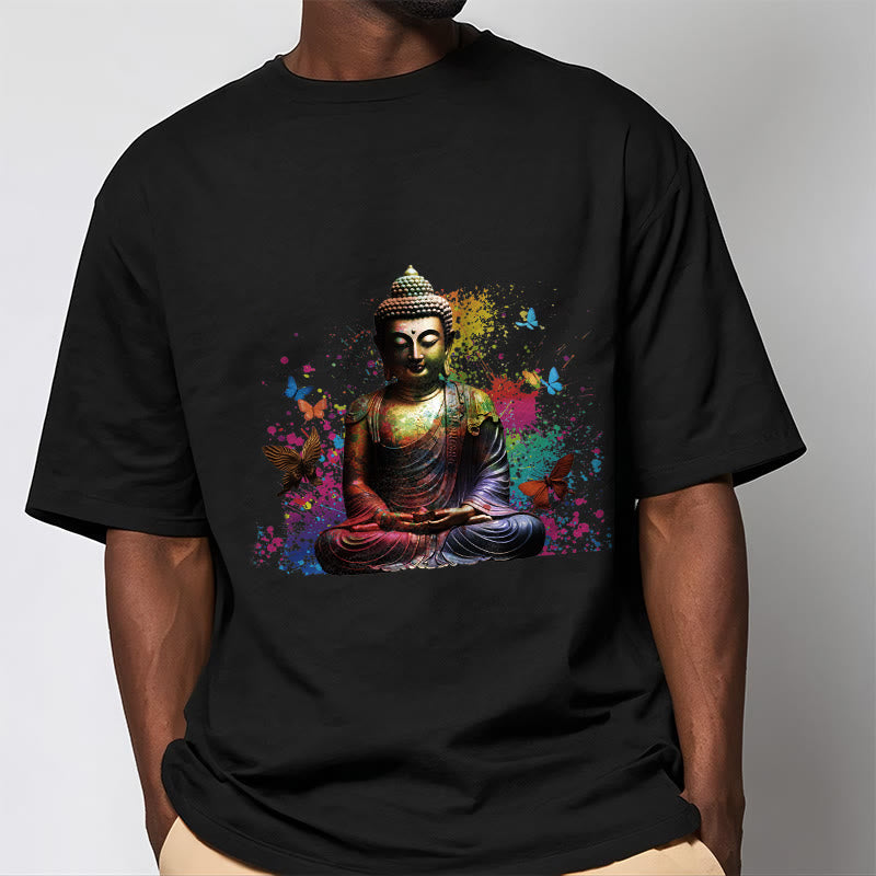 Buddha Stones Colorful Butterfly Flying Meditation Buddha Tee T-shirt - image 1