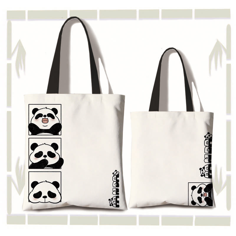 Buddha Stones Large Capacity Handmade Canvas Cute Panda Commuter Shoulder Bag Shopping Bag - 3-Grids Emoji(zipper and inner pocket) - image 1