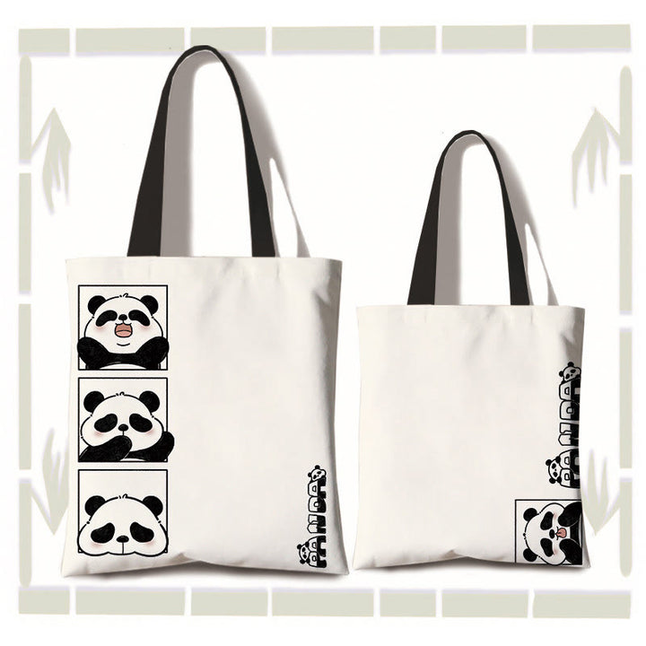 Buddha Stones Large Capacity Handmade Canvas Cute Panda Commuter Shoulder Bag Shopping Bag - 3-Grids Emoji(zipper and inner pocket) - image 1