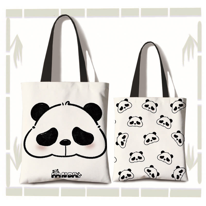 Buddha Stones Large Capacity Handmade Canvas Cute Panda Commuter Shoulder Bag Shopping Bag - Profile(zipper and inner pocket) - image 0