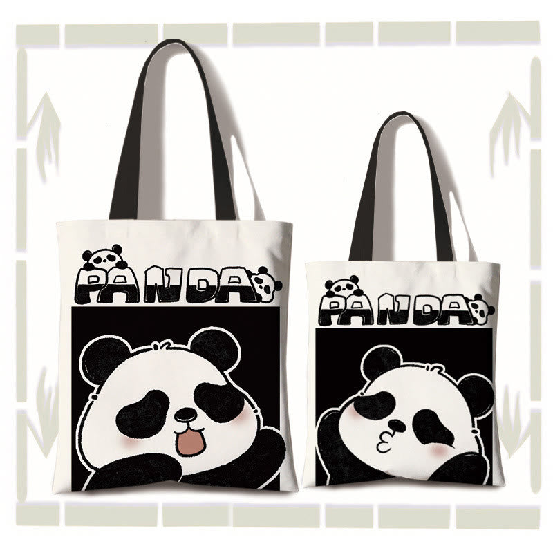Buddha Stones Handmade Large Capacity Canvas Cute Panda Commuter Shopping Shoulder Bag - Cute Panda(zipper and inner pocket) - image 1