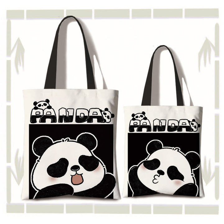 Buddha Stones Handmade Large Capacity Canvas Cute Panda Commuter Shopping Shoulder Bag - Cute Panda(zipper and inner pocket) - image 1