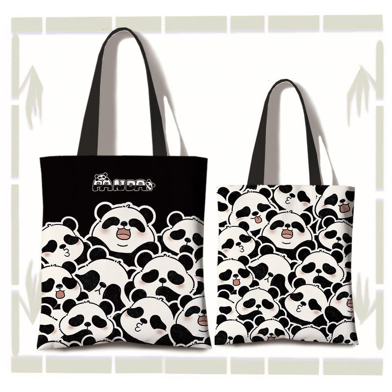 Buddha Stones Handmade Large Capacity Canvas Cute Panda Commuter Shopping Shoulder Bag - Jenga Panda(zipper and inner pocket) - image 2