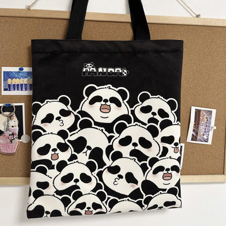 Buddha Stones Handmade Large Capacity Canvas Cute Panda Commuter Shopping Shoulder Bag - image 4