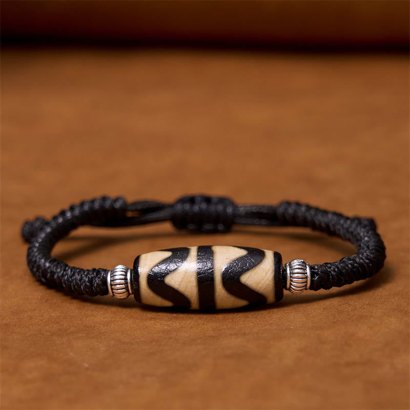 Buddha Stones Tibetan Nine-Eye Dzi Bead Three-eyed Dzi Bead Wealth Protection Rope Bracelet - Dzi Bead(Wrist Circumference 14-16cm) - image 27