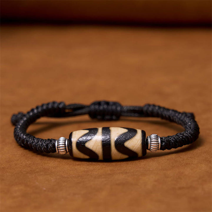 Buddha Stones Tibetan Nine-Eye Dzi Bead Three-eyed Dzi Bead Wealth Protection Rope Bracelet - Dzi Bead(Wrist Circumference 14-16cm) - image 27