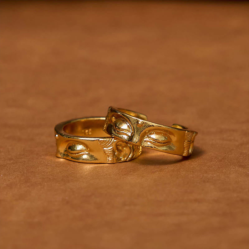 Buddha Stones Golden Meditation Buddha Serenity Copper Adjustable Ring - image 1
