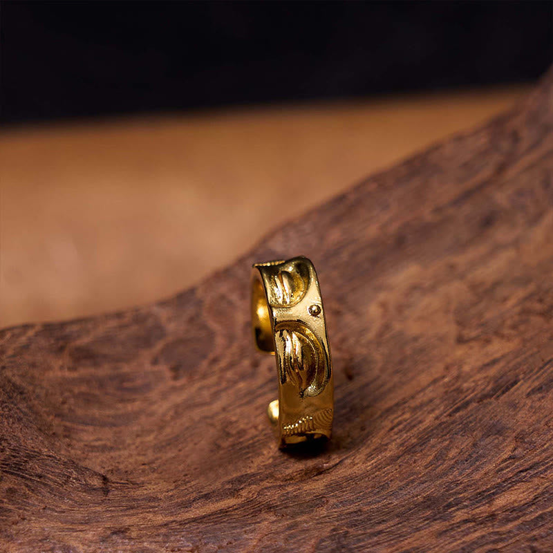 Buddha Stones Golden Meditation Buddha Serenity Copper Adjustable Ring - image 3