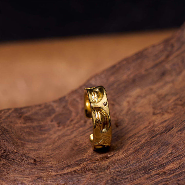 Buddha Stones Golden Meditation Buddha Serenity Copper Adjustable Ring - image 3