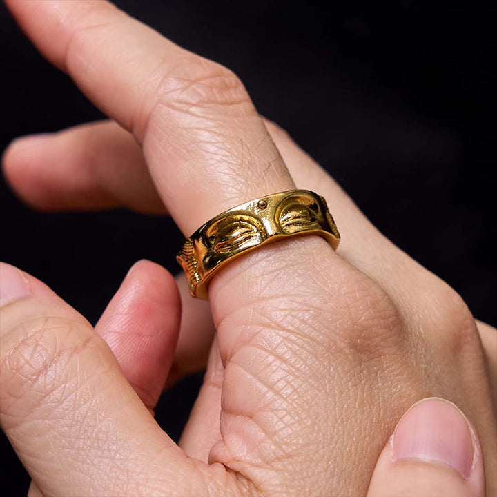 Buddha Stones Golden Meditation Buddha Serenity Copper Adjustable Ring - image 4