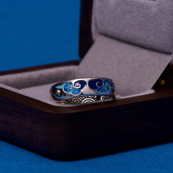 Buddha Stones Blue Auspicious Clouds Pattern Wealth Copper Adjustable Ring - image 9