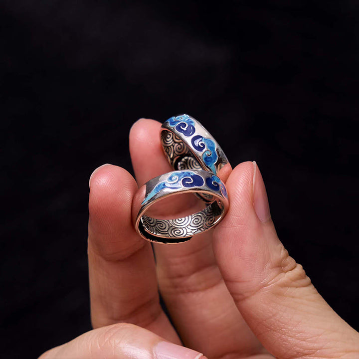 Buddha Stones Blue Auspicious Clouds Pattern Wealth Copper Adjustable Ring - image 8