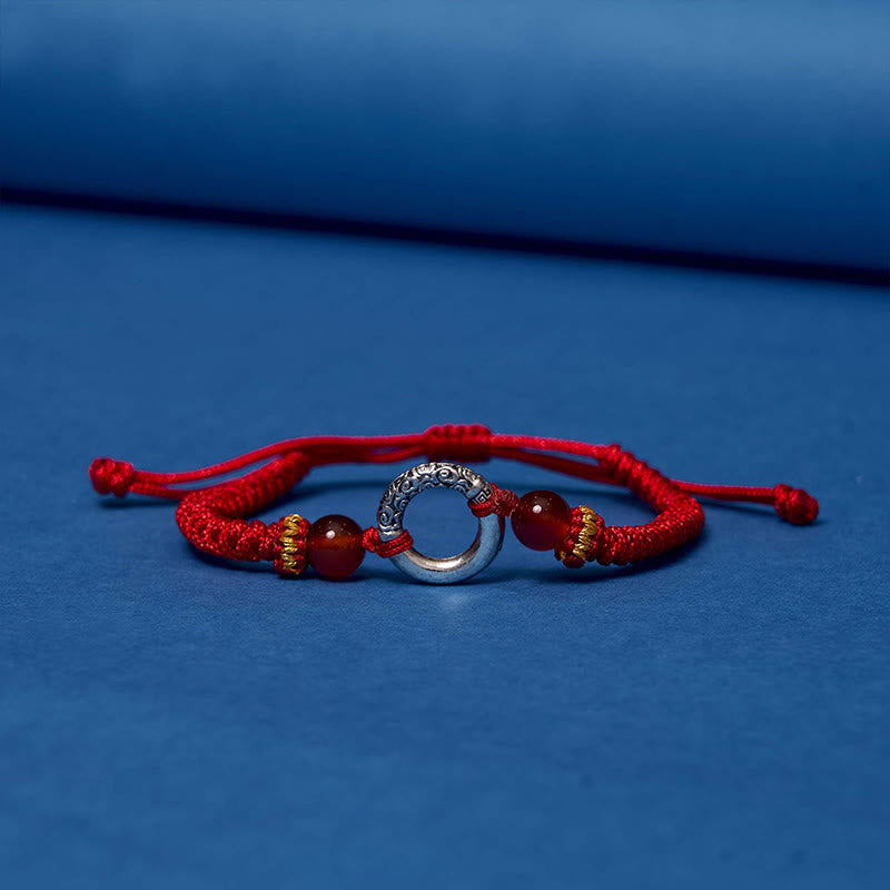 Buddha Stones 925 Sterling Silver Plated Copper Peace Buckle Protection Braided String Bracelet - image 5