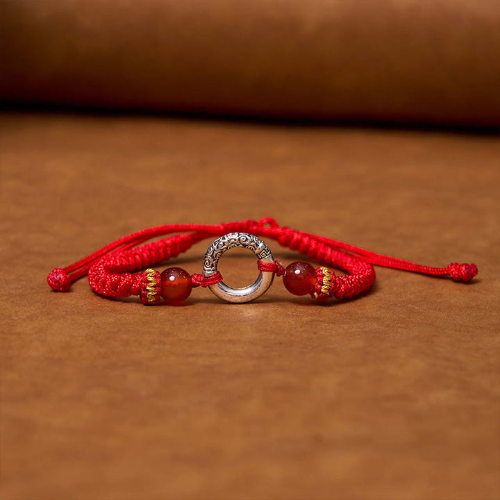 Buddha Stones 925 Sterling Silver Plated Copper Peace Buckle Protection Braided String Bracelet - image 1