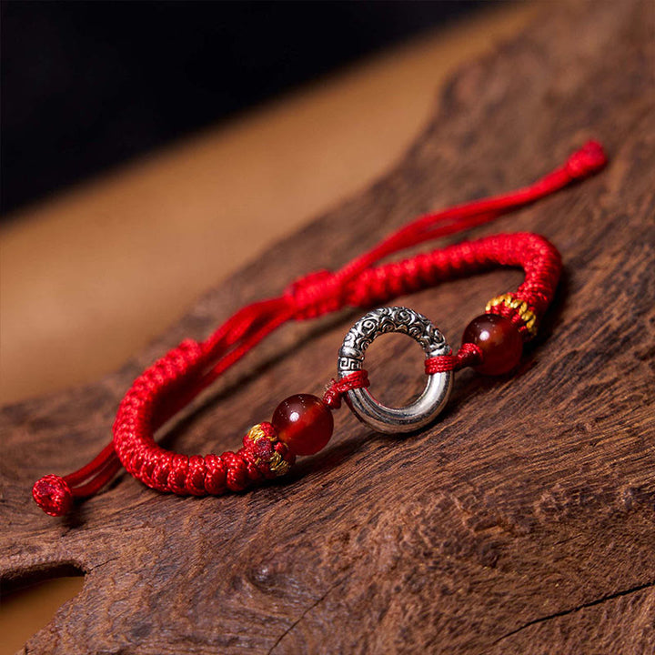 Buddha Stones 925 Sterling Silver Plated Copper Peace Buckle Protection Braided String Bracelet - image 2