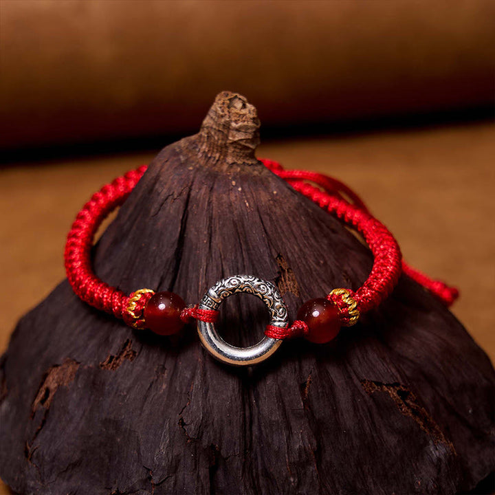 Buddha Stones 925 Sterling Silver Plated Copper Peace Buckle Protection Braided String Bracelet - Red (Wrist Circumference: 14-17cm) - image 0
