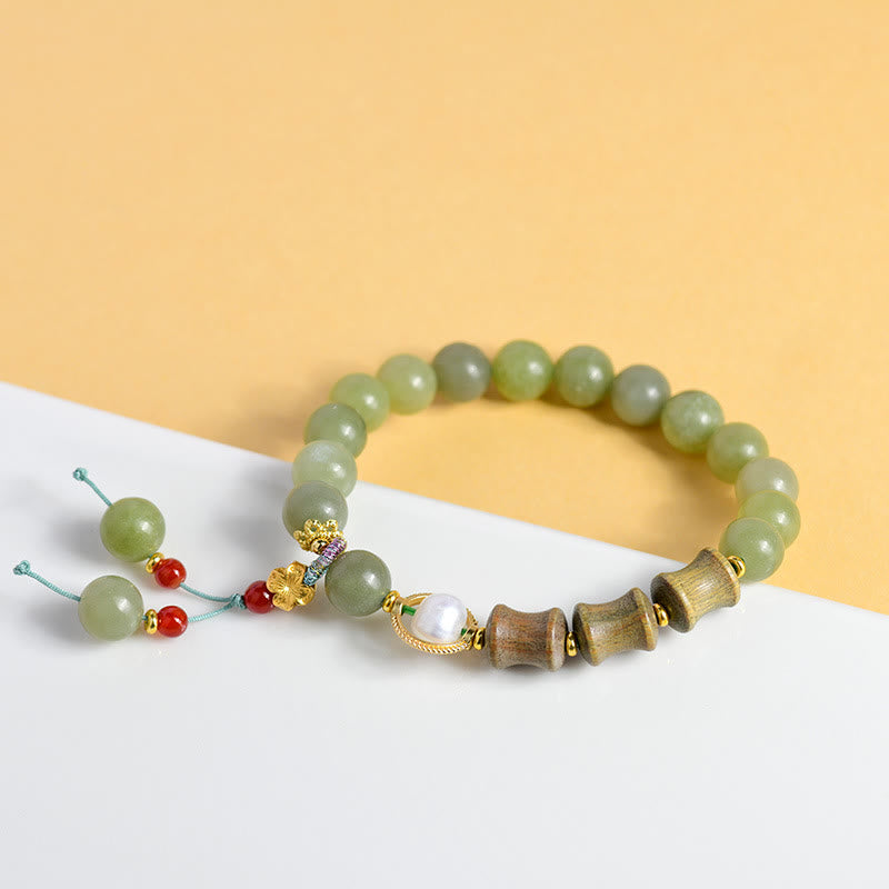 Buddha Stones Jade Sandalwood Bamboo Pearl Prosperity Bracelet - image 5