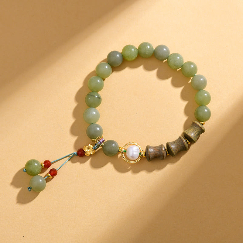 Buddha Stones Jade Sandalwood Bamboo Pearl Prosperity Bracelet - image 1
