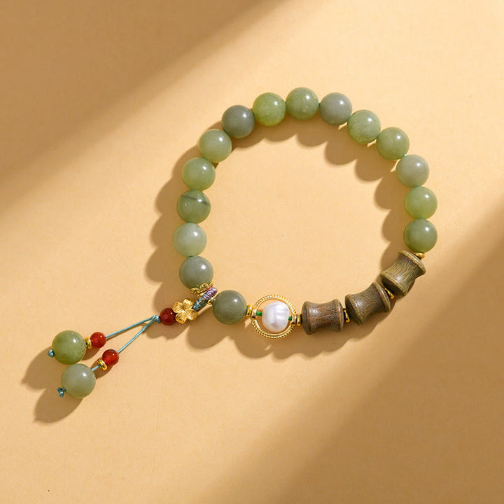 Buddha Stones Jade Sandalwood Bamboo Pearl Prosperity Bracelet - image 1