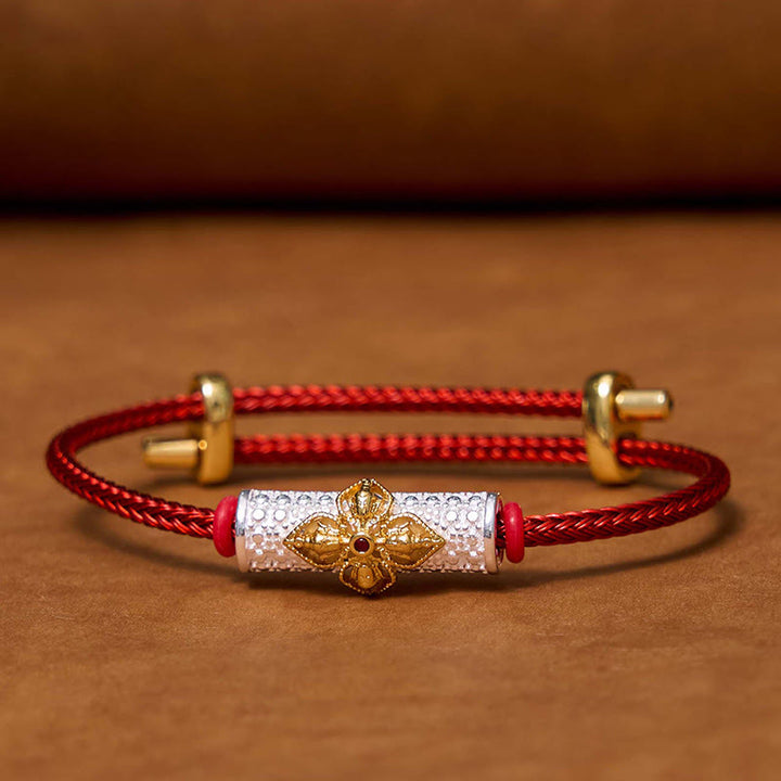 Buddha Stones Copper Luck Red String Bracelet - Silver Gold Flower Gem Red String(Wrist Circunference: 14-20cm) - image 16
