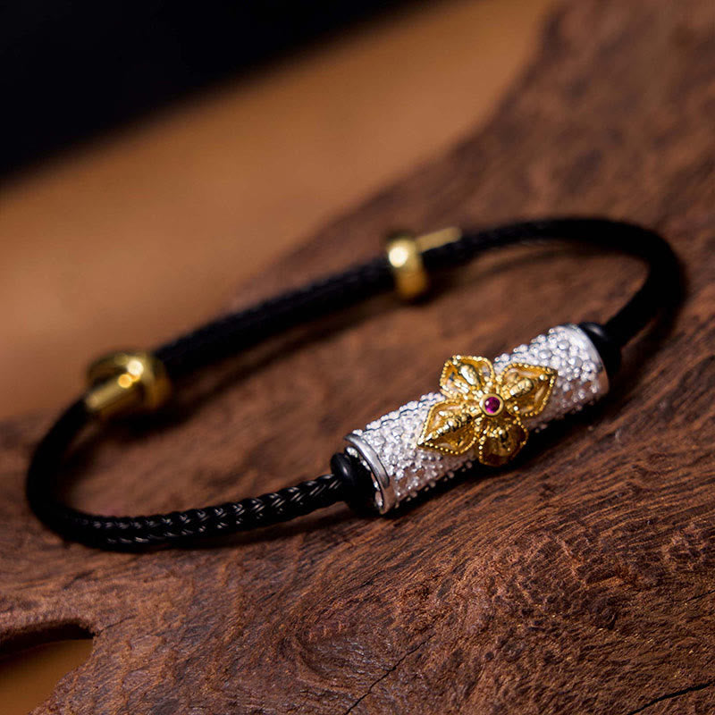 Buddha Stones Copper Luck Red String Bracelet - Silver Gold Flower Black String(Wrist Circumference: 14-20cm) - image 28