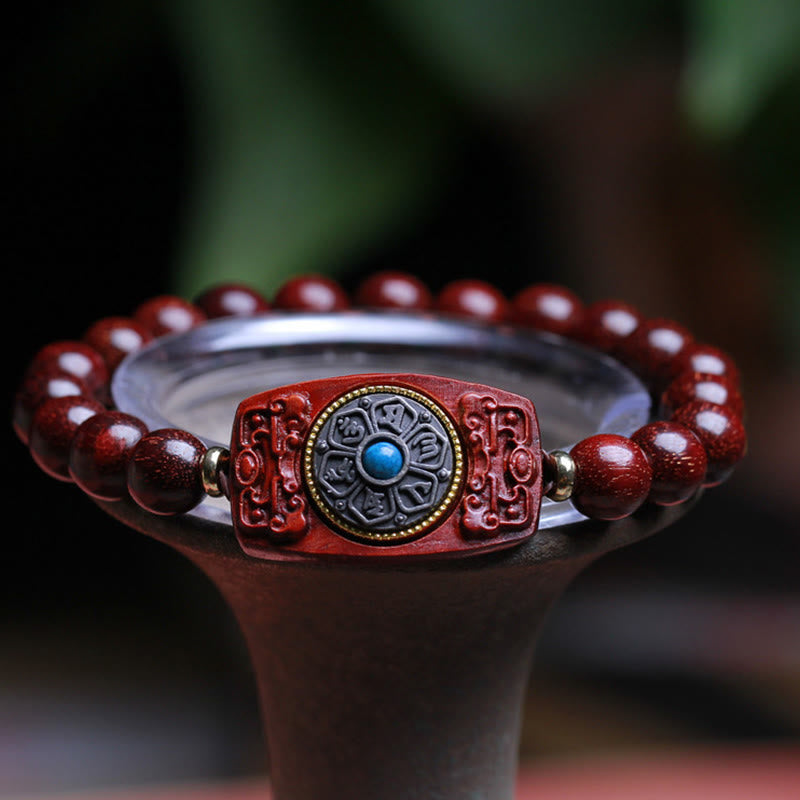 Buddha Stones Small Leaf Red Sandalwood Green Sandalwood Six True Words Peace Bracelet - Small Leaf Red Sandalwood(Wrist Circumference: 15-18cm) - image 0