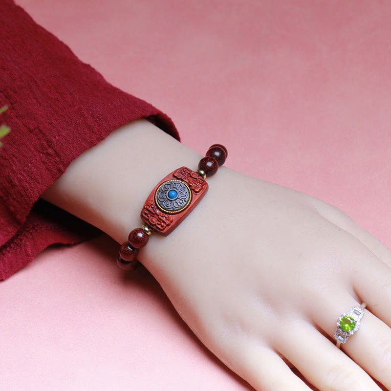 Buddha Stones Small Leaf Red Sandalwood Green Sandalwood Six True Words Peace Bracelet - image 4
