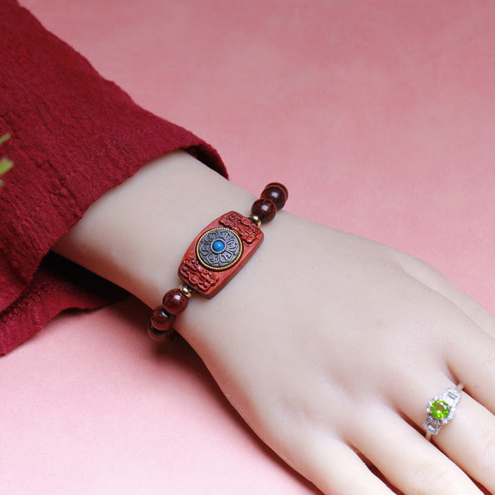 Buddha Stones Small Leaf Red Sandalwood Green Sandalwood Six True Words Peace Bracelet - image 4