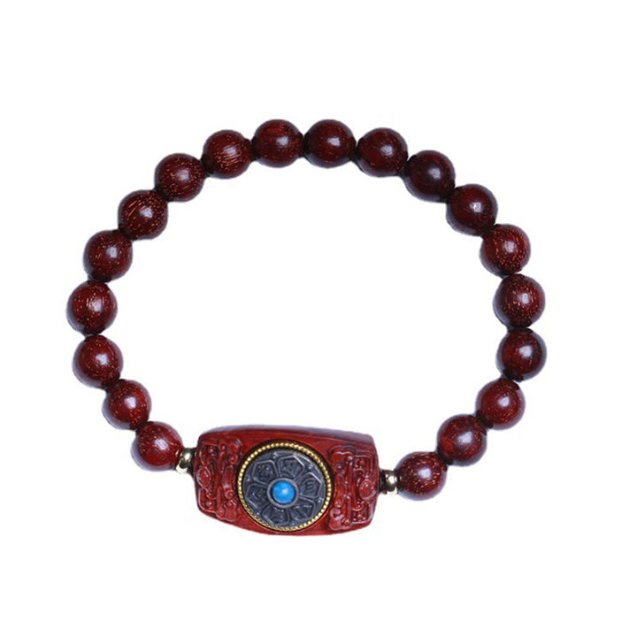 Buddha Stones Small Leaf Red Sandalwood Green Sandalwood Six True Words Peace Bracelet - image 10
