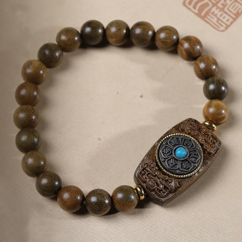 Buddha Stones Small Leaf Red Sandalwood Green Sandalwood Six True Words Peace Bracelet - image 17