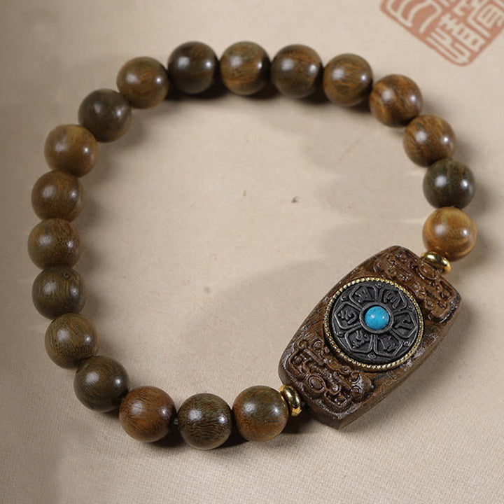 Buddha Stones Small Leaf Red Sandalwood Green Sandalwood Six True Words Peace Bracelet - image 17