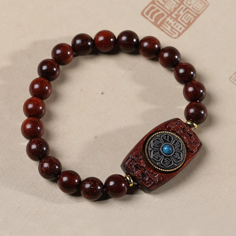Buddha Stones Small Leaf Red Sandalwood Green Sandalwood Six True Words Peace Bracelet - image 8